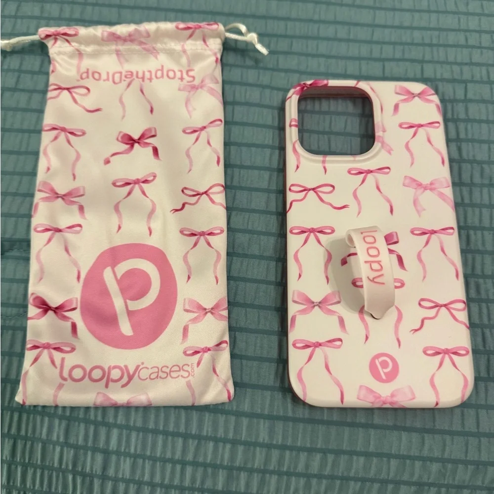 Loopy Case Pink Bow Print Phone Case with Built-In Loop - Picture 1 of 2
